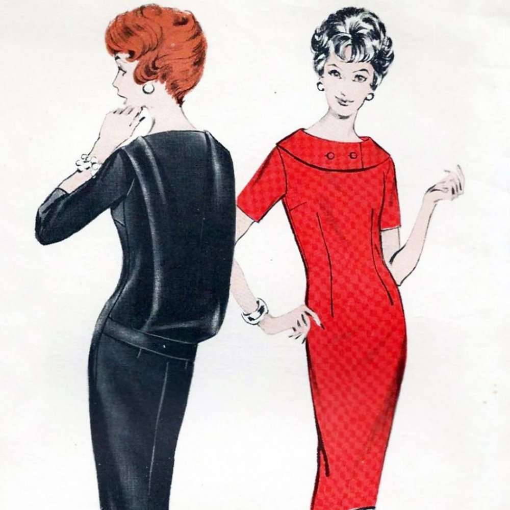 1950s Dress Pattern, Butterick 8773 Sheath Dress Uncut Factory Folded, 34" Bust